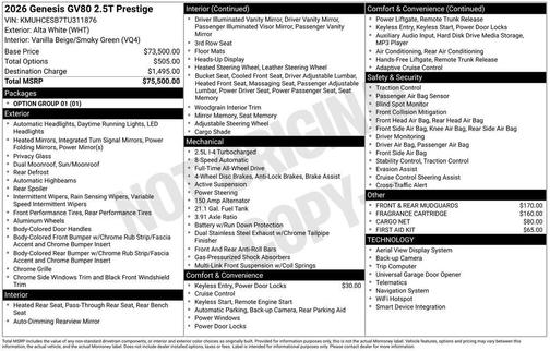 2026 Genesis GV80 2.5T Prestige