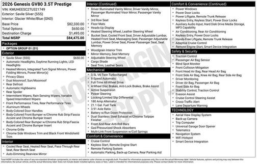 2026 Genesis GV80 3.5T Prestige