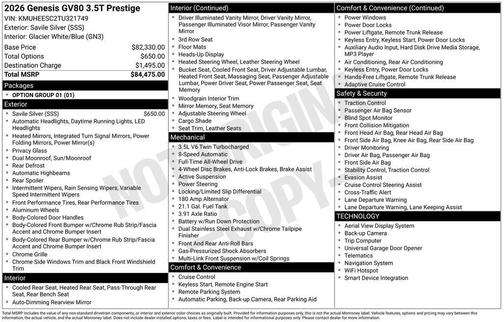2026 Genesis GV80 3.5T Prestige
