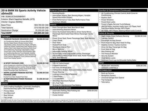 2016 BMW X6 XDRIVE35I W / M Sport Pckg