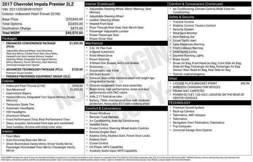 White 2017 Chevrolet Impala Premier 2LZ