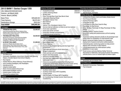 2013 BMW 135 135i W/ M Sport Pckg