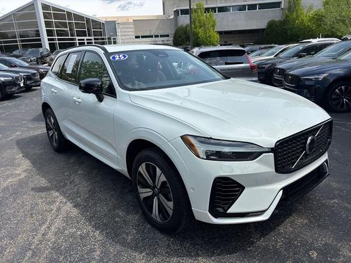 Crystal White Metallic 2025 Volvo XC60 Plug-In Hybrid Plus, T8 AWD Electric/Gasoline, Dark