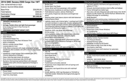 2016 GMC Savana 2500 Work Van