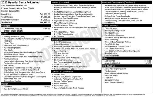 Serenity White Pearl 2023 Hyundai SANTA FE Limited