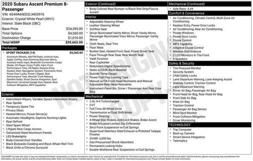 Crystal White Pearl 2020 Subaru Ascent Premium 8-Passenger