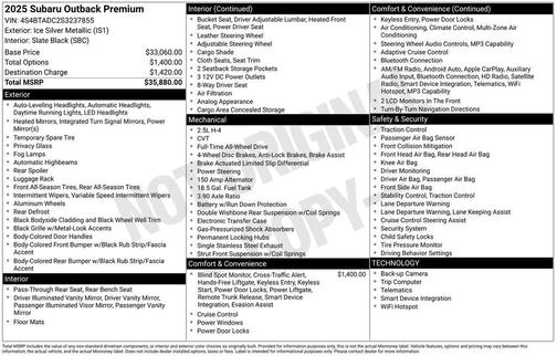 Silver 2025 Subaru Outback Premium