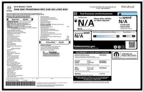 Bright White Clearcoat 2018 RAM 2500 Tradesman Regular Cab 4x2 8' Box