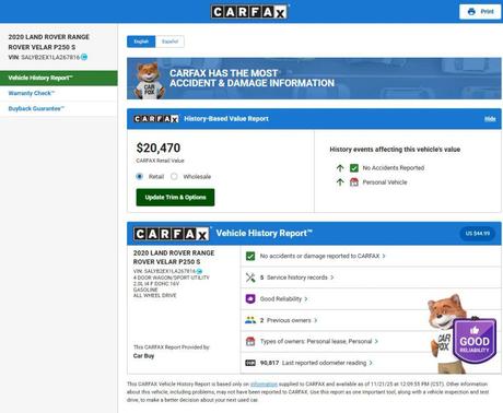 2020 Land Rover Range Rover Velar P250 S