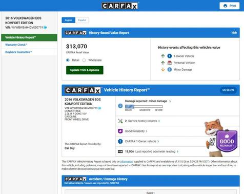 2016 Volkswagen Eos Komfort Edition