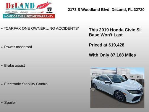 Platinum White Pearl 2019 Honda Civic Si Base