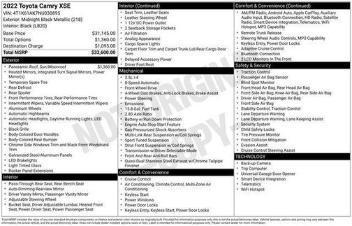 Midnight Black Metallic 2022 Toyota Camry XSE