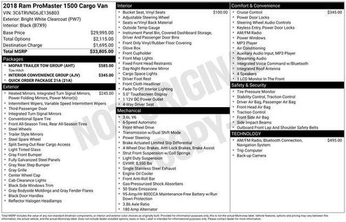 2018 RAM ProMaster 1500 Low Roof