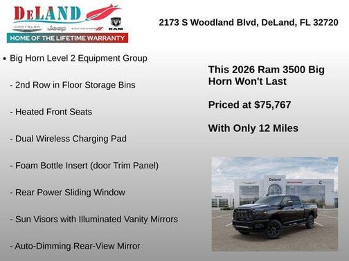 Diamond Black Crystal Pearlcoat 2026 RAM 3500 Big Horn Crew Cab 4x4 6'4' Box