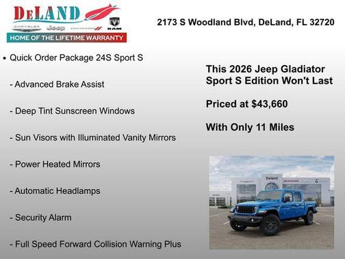 Hydro Blue Pearlcoat 2026 Jeep Gladiator Sport S