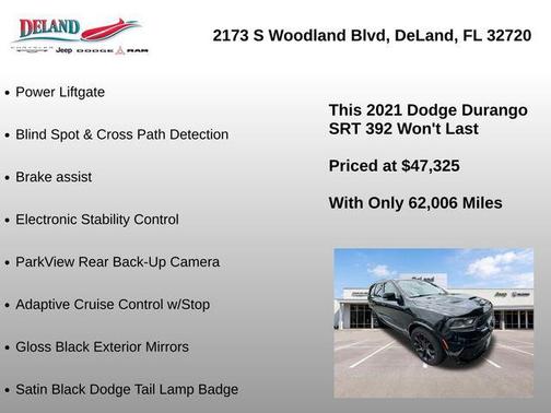 DB Black Clearcoat 2021 Dodge Durango SRT 392 AWD