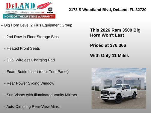 Bright White Clearcoat 2026 RAM 3500 Big Horn Crew Cab 4x4 6'4' Box