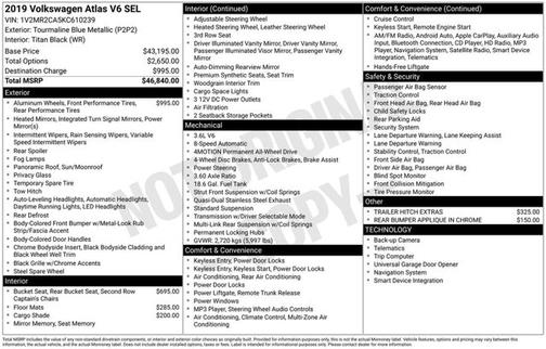 2019 Volkswagen Atlas 3.6L V6 SEL