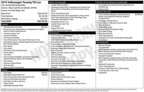 Black Oak Brown Metallic 2015 Volkswagen Touareg TDI Lux