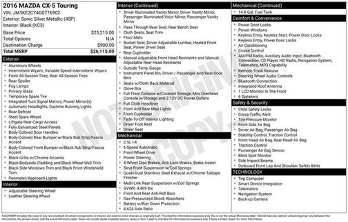 Sonic Silver Metallic 2016 Mazda CX-5 Touring