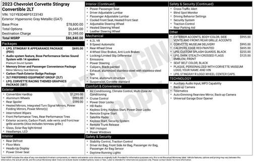Gray Metallic 2023 Chevrolet Corvette Stingray w/2LT