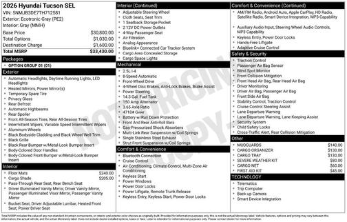 Gray 2026 Hyundai TUCSON SEL