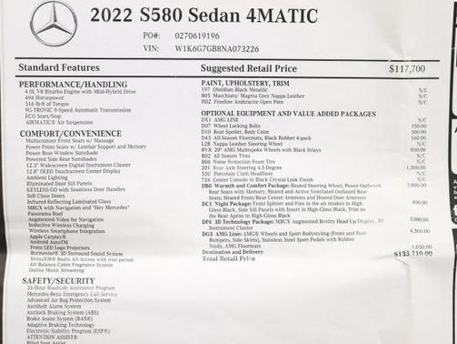 2022 Mercedes-Benz S-Class S 580 4MATIC