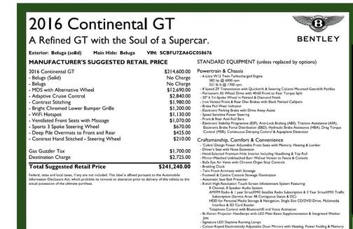 2016 Bentley Continental GT W12