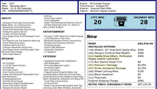 Hyacinth Red 2017 Mercedes-Benz SL 450 SL 450 Roadster 2D