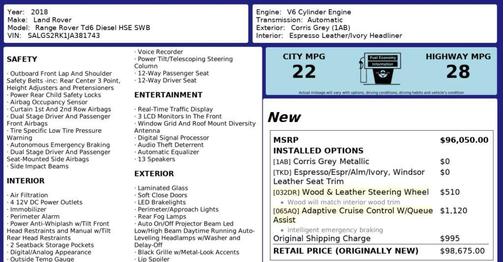 2018 Land Rover Range Rover 3.0L Turbocharged Diesel HSE Td6