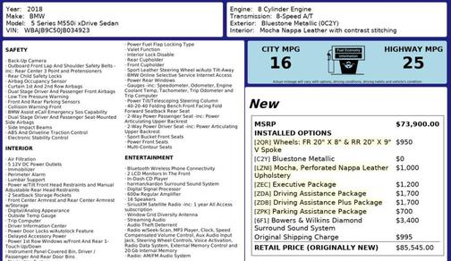 Bluestone Metallic 2018 BMW M550 i Xdrive