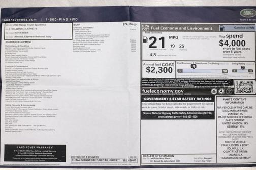 Black 2020 Land Rover Range Rover Sport HSE
