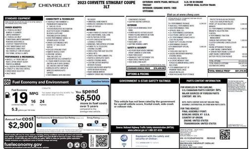 White Pearl Metallic Tricoat 2023 Chevrolet Corvette Stingray w/3LT