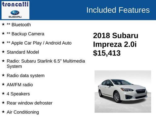 Crystal White Pearl 2018 Subaru Impreza 2.0i