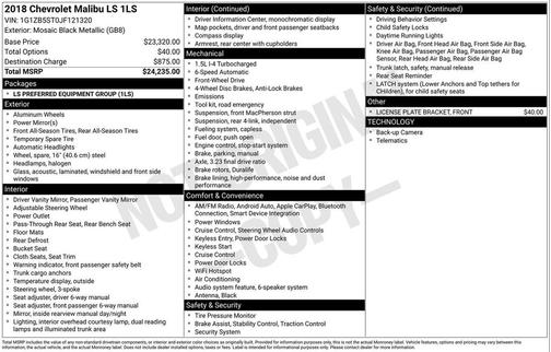 Black Metallic 2018 Chevrolet Malibu 1LS