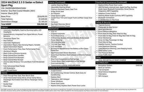 Soul Red Crystal Metallic 2024 Mazda Mazda3 2.5 S Select Sport
