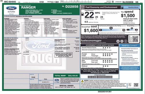 Velocity Blue Metallic 2022 Ford Ranger LARIAT
