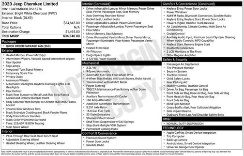 Bright White Clearcoat 2020 Jeep Cherokee Limited