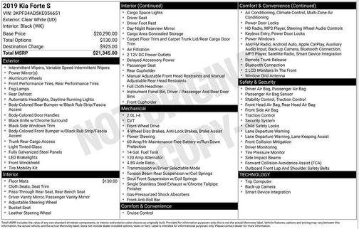 Clear White 2019 Kia Forte S