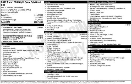 Bright White Clearcoat 2017 RAM 1500 Night Crew Cab 4x4 5'7' Box