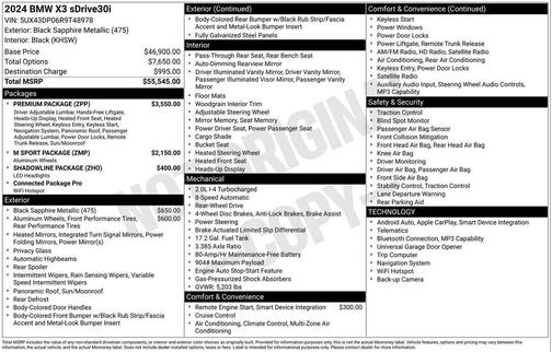 Black Sapphire Metallic 2024 BMW X3 sDrive30i