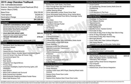 Diamond Black Crystal Pearlcoat 2019 Jeep Cherokee Trailhawk