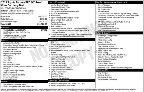Midnight Black Metallic 2019 Toyota Tacoma TRD Off Road