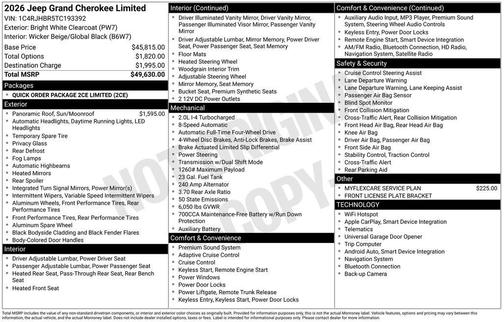Bright White 2026 Jeep Grand Cherokee Limited 4x4