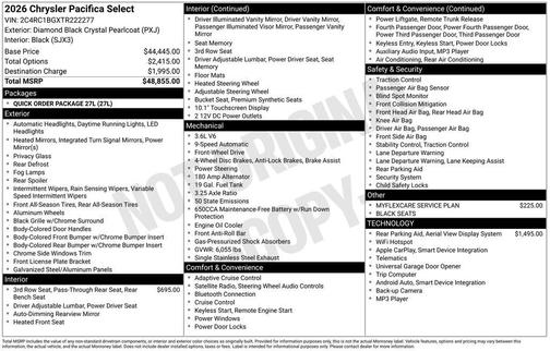 Diamond Black 2026 Chrysler Pacifica Select