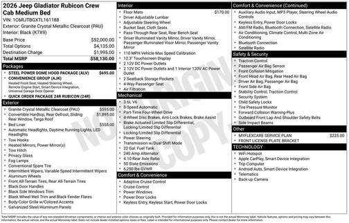 Granite Crystal 2026 Jeep Gladiator Rubicon