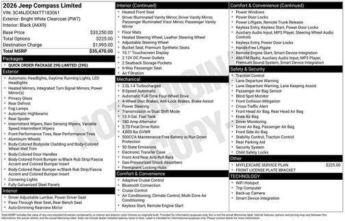Bright White 2026 Jeep Compass Limited