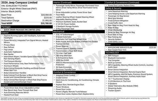 Bright White 2026 Jeep Compass Limited