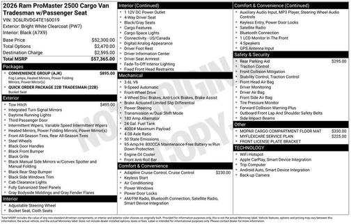 Bright White 2026 RAM ProMaster 2500 High Roof