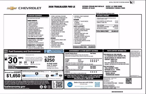 Sterling Gray Metallic 2026 Chevrolet Trailblazer LS